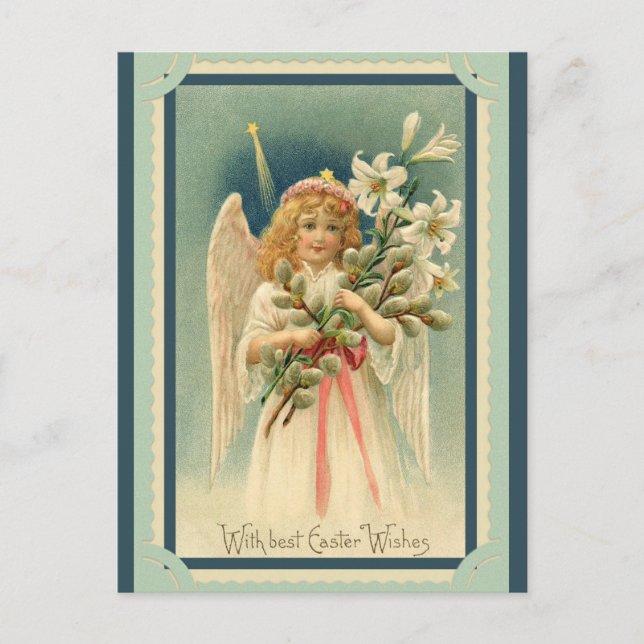 Vintage Easter Wishes Angel Lily Postcard (Front)