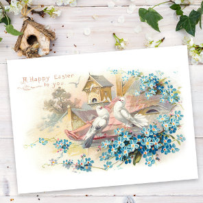 Vintage Easter Wishes with Doves and Flowers Postcard