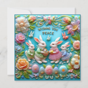 Vintage Easter ~ WISHING YOU PEACE ~ Bunnies ~ Holiday Card