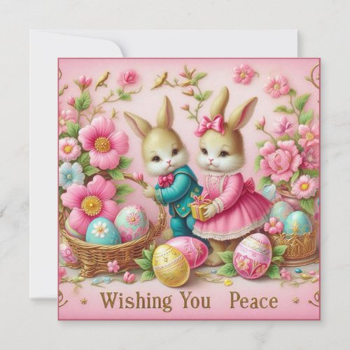 Vintage Easter  WISHING YOU PEACE  Bunnies  Holiday Card