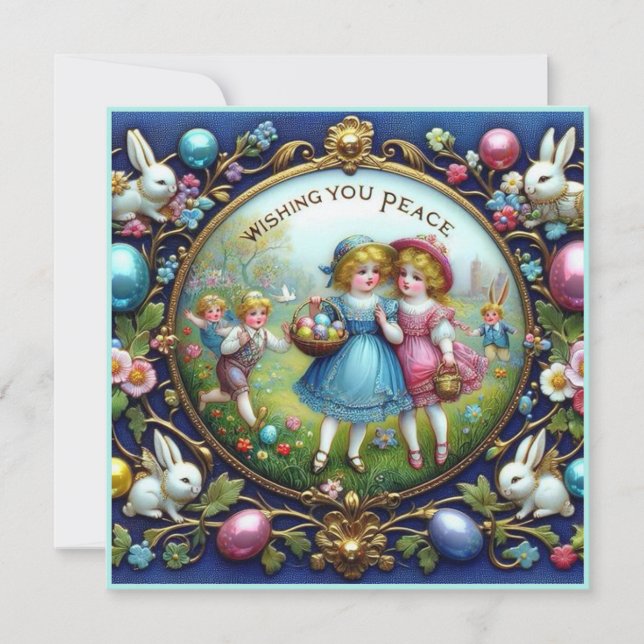 Vintage Easter ~WISHING YOU PEACE ~ Children ~ Holiday Card (Front)