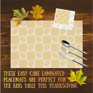 Vintage Easy Care Gold White Turkeys Laminated Placemat