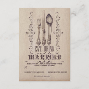 Vintage EAT DRINK AND BE MARRIED Wedding RSVP card