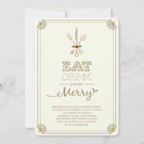 Vintage Eat Drink  Be Merry Holiday Party Invite