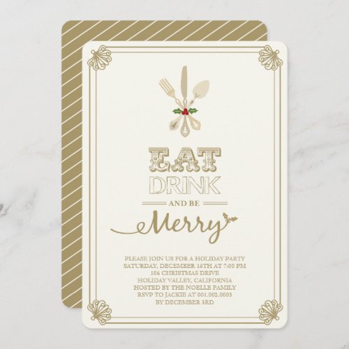 Vintage Eat Drink  Be Merry Holiday Party Invite