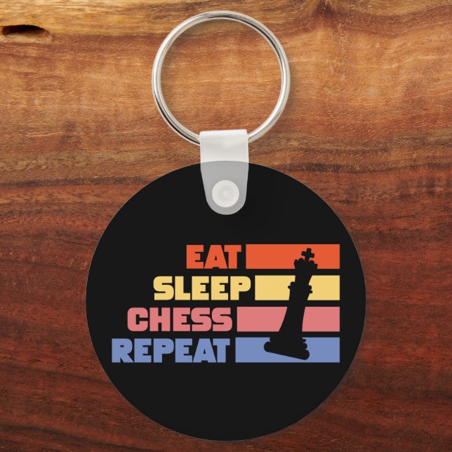 Vintage Eat sleep chess repeat Chess Piece Keychain (Front)