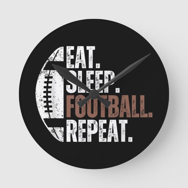 Vintage Eat Sleep Football Repeat Round Clock (Front)