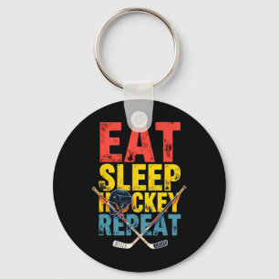 Vintage Eat Sleep Hockey Repeat Hockey Player Keychain