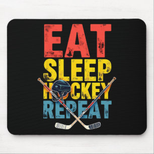 Vintage Eat Sleep Hockey Repeat Hockey Player Mouse Pad