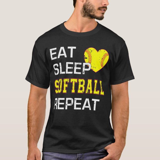 Vintage Eat Sleep Softball Repeat Cute Softball T-Shirt (Front)