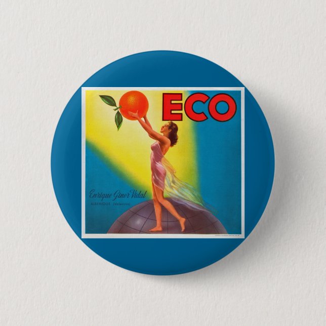 Vintage Eco Orange Label Button (Front)