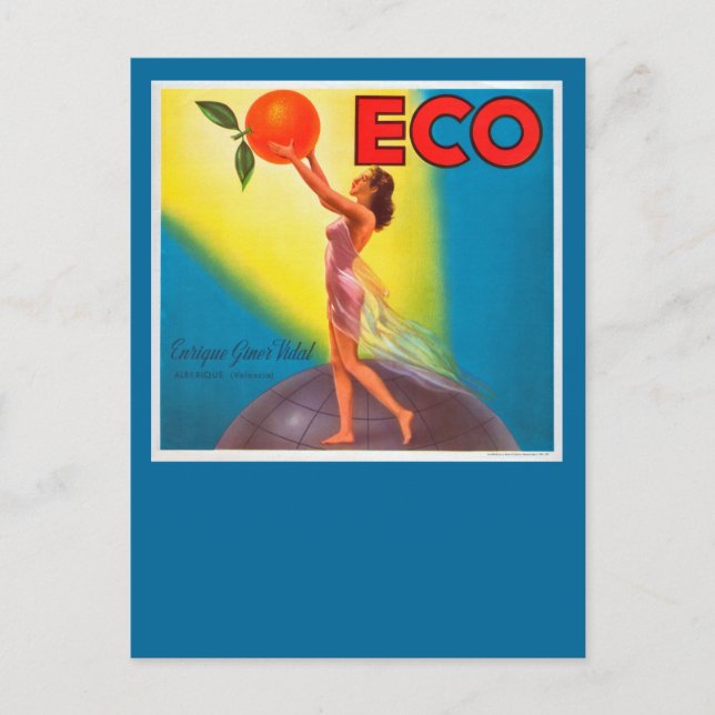 Vintage Eco Orange Label Postcard (Front)
