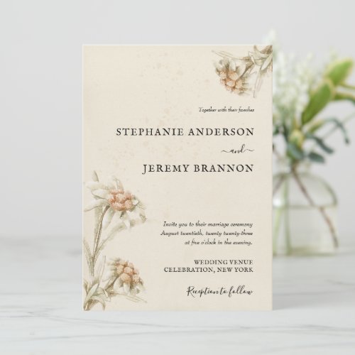 Vintage Edelweiss Floral Wedding Invitation