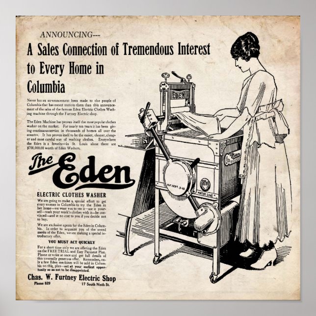 Vintage Eden Electric Clothes Washer Print (Front)