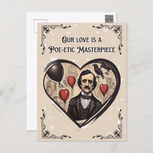 Vintage Edgar Allan Poe Valentines Day Postcard