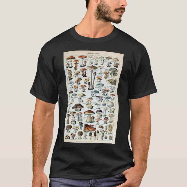 Vintage Edible Mushroom Chart Poster T-Shirt (Front)