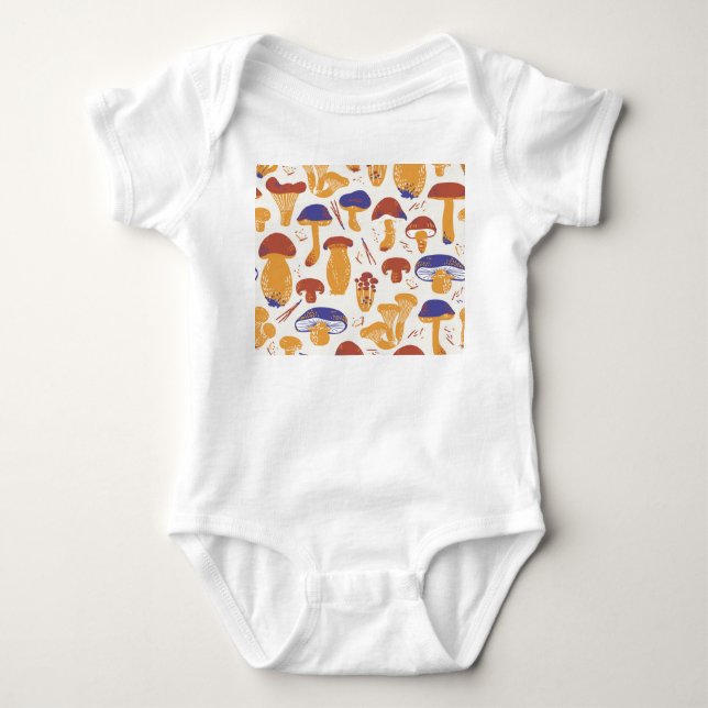 Vintage Edible Mushrooms Illustration Baby Bodysuit (Front)