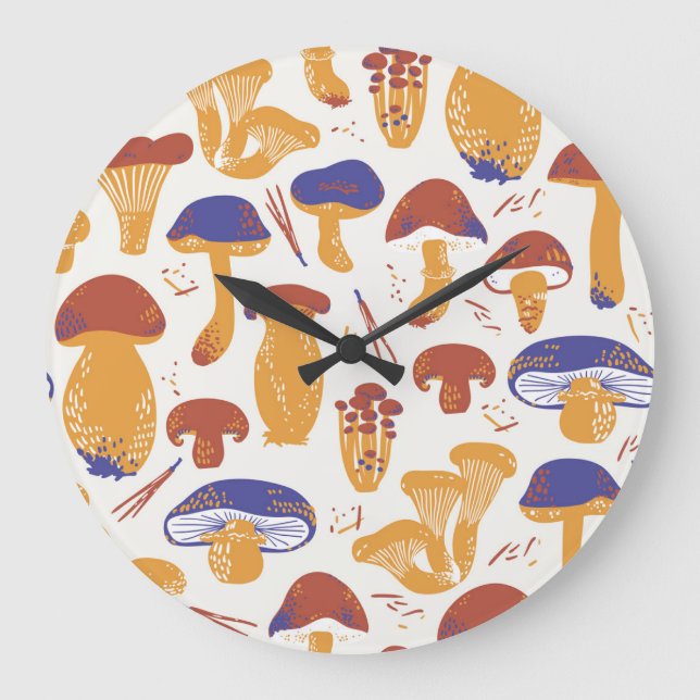 Vintage Edible Mushrooms Illustration Large Clock (Front)