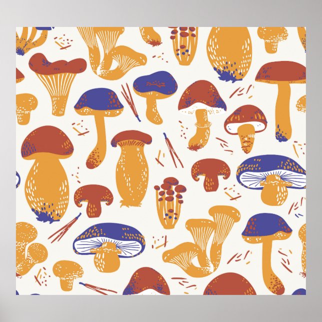 Vintage Edible Mushrooms Illustration Poster (Front)