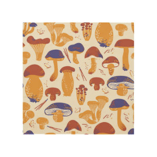 Vintage Edible Mushrooms Illustration Wood Wall Art