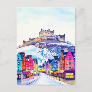 Vintage Edinburgh Castle Scotland Winter Travel Postcard