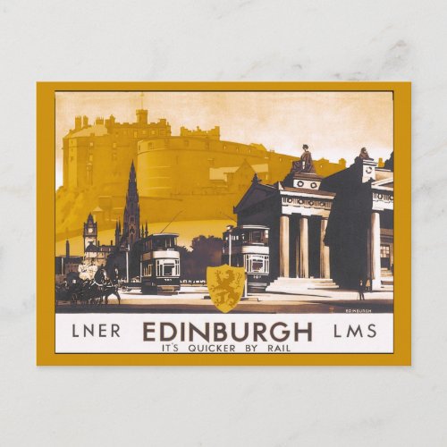 Vintage Edinburgh LNERLMS railway travel ad Postcard