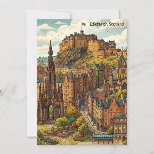 Vintage Edinburgh Scotland Historic Travel Art Card