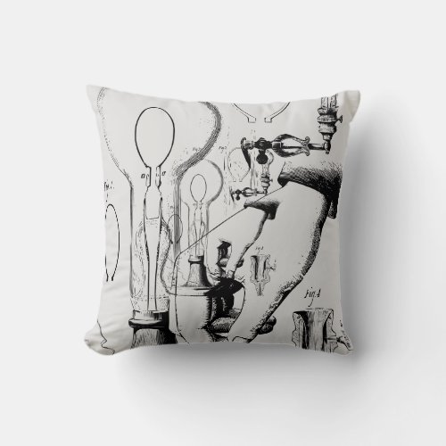 Vintage Edison Light Bulb Technical Drawing Pillow
