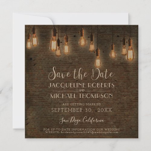 Vintage Edison Lights Brick Industrial Warehouse Save The Date