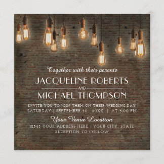 Vintage Edison Lights Industrial Warehouse Brick Invitation