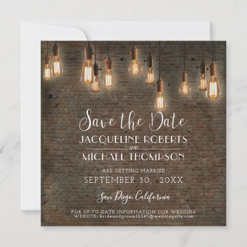 Vintage Edison Lights Industrial Warehouse Brick Save The Date