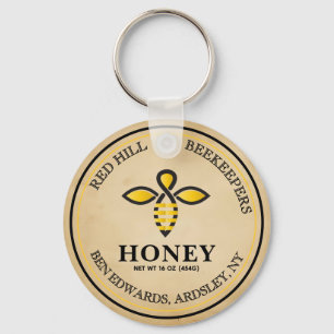 vintage Editable Honey Jar Bee Label Keychain