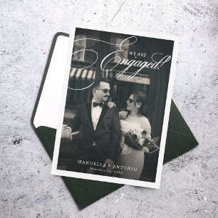 Vintage Editorial Cinematic Photo Engagement Party Invitation
