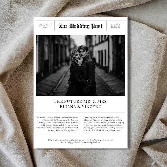 Vintage Editorial Photo Newspaper Wedding Save The Date (Creator Uploaded)
