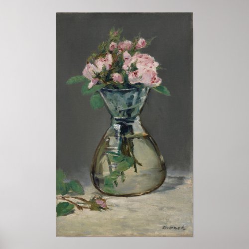 Vintage Edouard Manet Moss Roses in a Vase Poster
