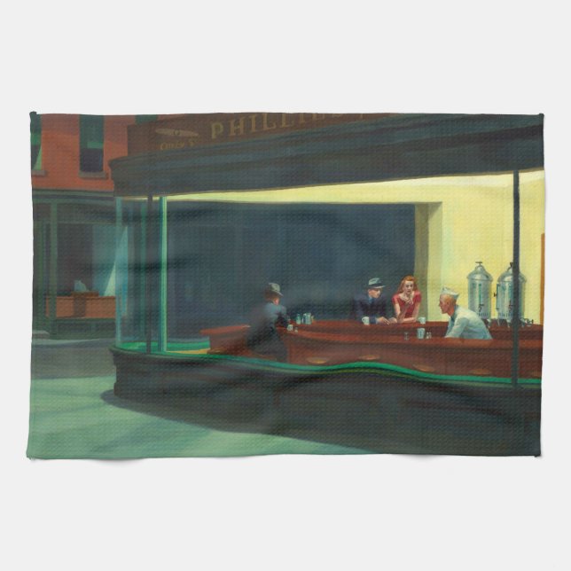 Vintage Edward Hopper Nighthawks Diner Kitchen Towel (Horizontal)