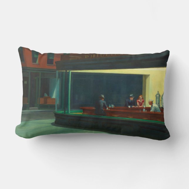 Vintage Edward Hopper Nighthawks Diner Poster Lumbar Pillow (Front)