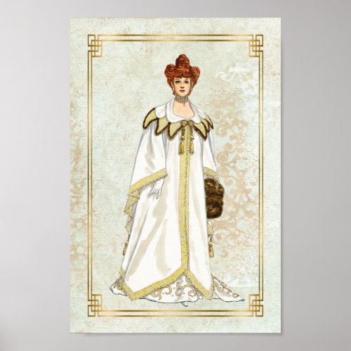 Vintage Edwardian Cape Gold and White Fashion Art Poster