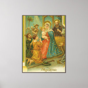 Vintage Edwardian Era Nativity Christmas Card Canvas Print
