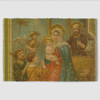Vintage Edwardian Era Nativity Christmas Card Fiber Doormat