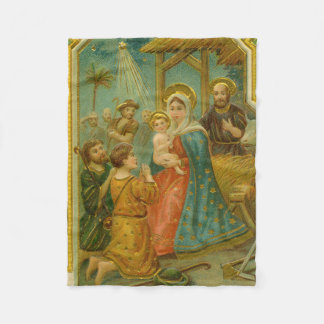 Vintage Edwardian Era Nativity Christmas Card Fleece Blanket