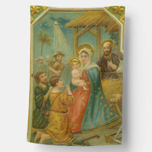Vintage Edwardian Era Nativity Christmas Card House Flag