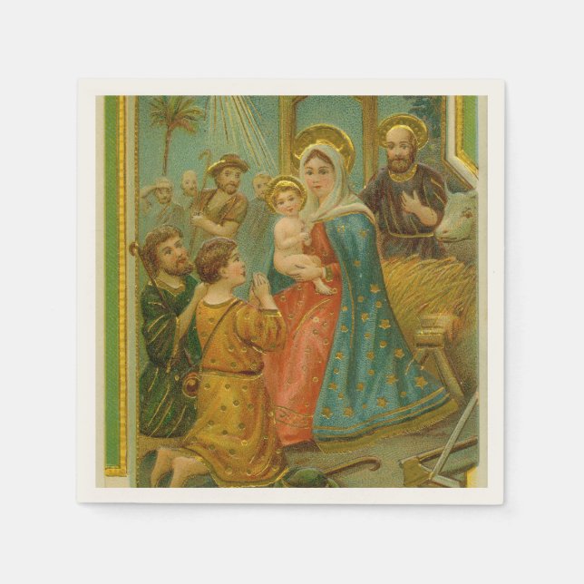 Vintage Edwardian Era Nativity Christmas Card Napkins (Front)