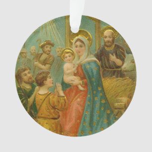 Vintage Edwardian Era Nativity Christmas Card Ornament
