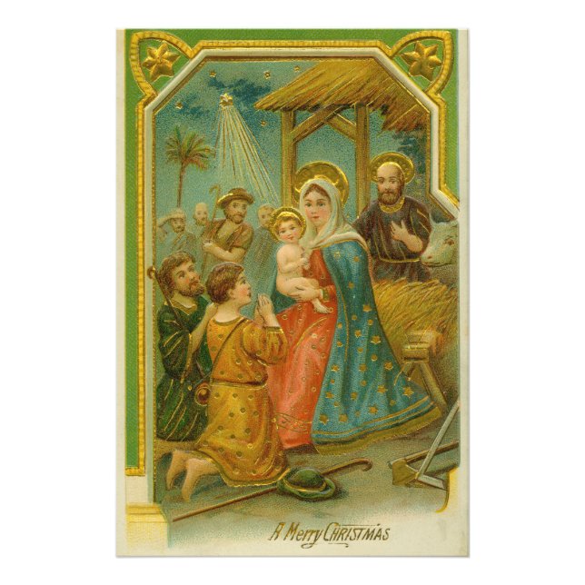 Vintage Edwardian Era Nativity Christmas Card Photo Print (Front)