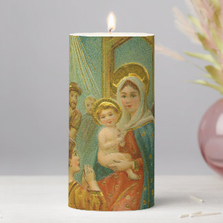 Vintage Edwardian Era Nativity Christmas Card Pillar Candle