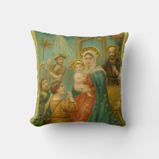 Vintage Edwardian Era Nativity Christmas Card Throw Pillow
