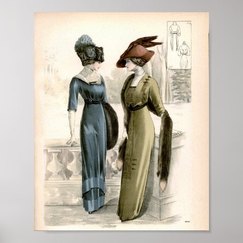 Vintage Edwardian Fashion Illustration Ladies Chat Poster