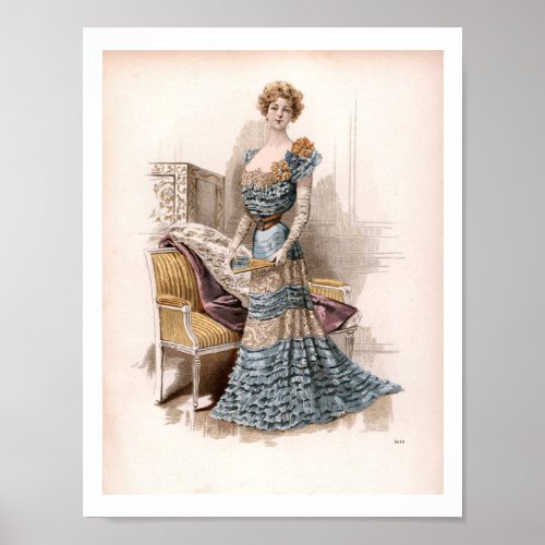 Vintage Edwardian Fashion Illustration Lady Boudoi Poster