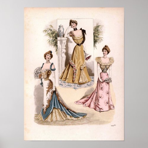 Vintage Edwardian Fashion Ladies In Mirror Poster